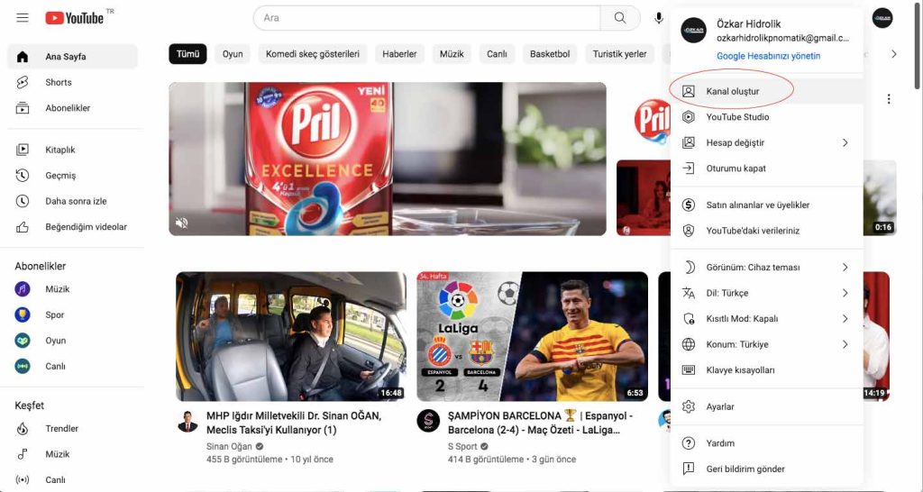 kanal oluştur